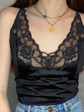 vanity fair black lace slip tank